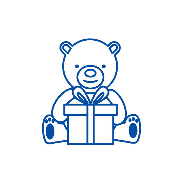 泰迪熊与礼盒系列图标概念。泰迪熊与礼品盒平面矢量符号，标志，大纲插图。图片下载