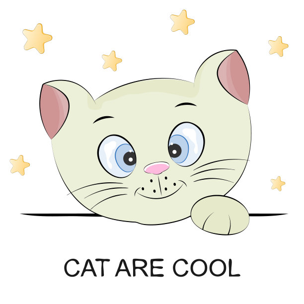 可爱的小猫剪影。小猫的头，上面写着“猫很酷”。图片下载