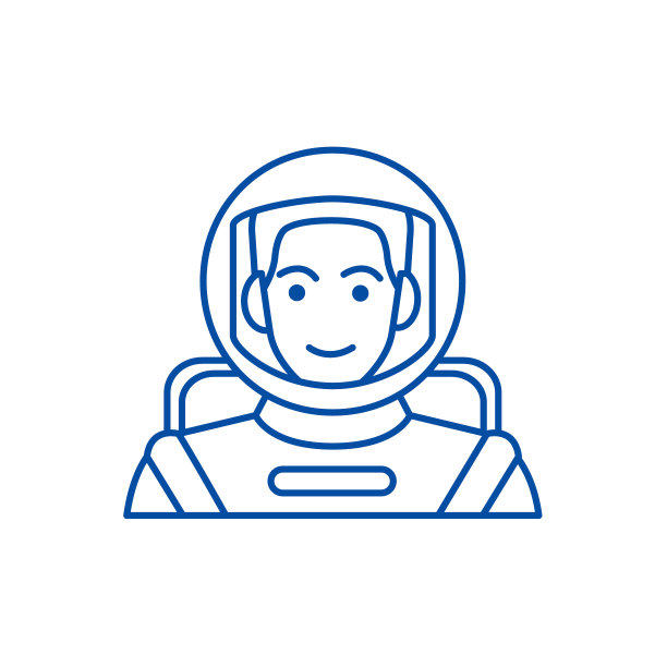 宇航员，宇航员在头盔线图标概念。宇航员，宇航员在头盔平面矢量符号，符号，大纲插图。图片下载