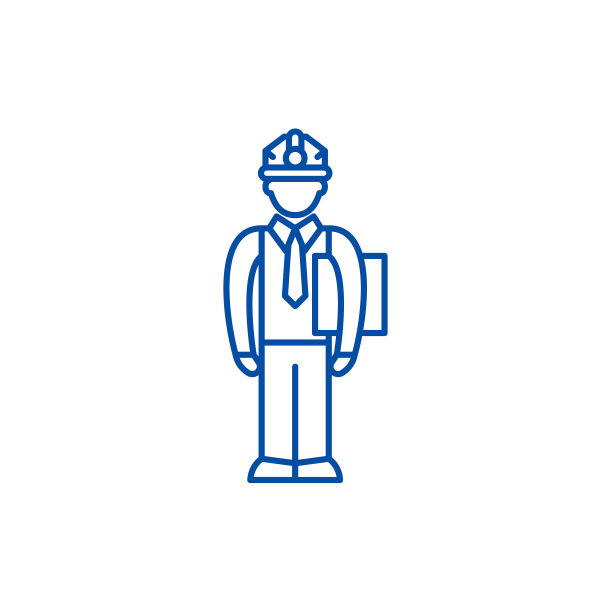 生产线经理图标概念。生产经理平矢量符号、标牌、大纲插图。图片下载