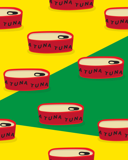 矢量插图的罐装金枪鱼，彩色的背景图片下载