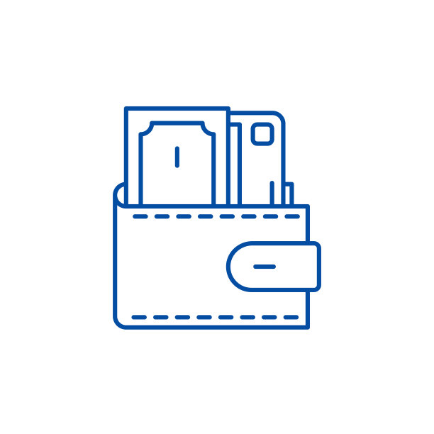 钱包与现金线图标概念。钱包上有现金平面矢量符号、符号、轮廓插图。图片下载