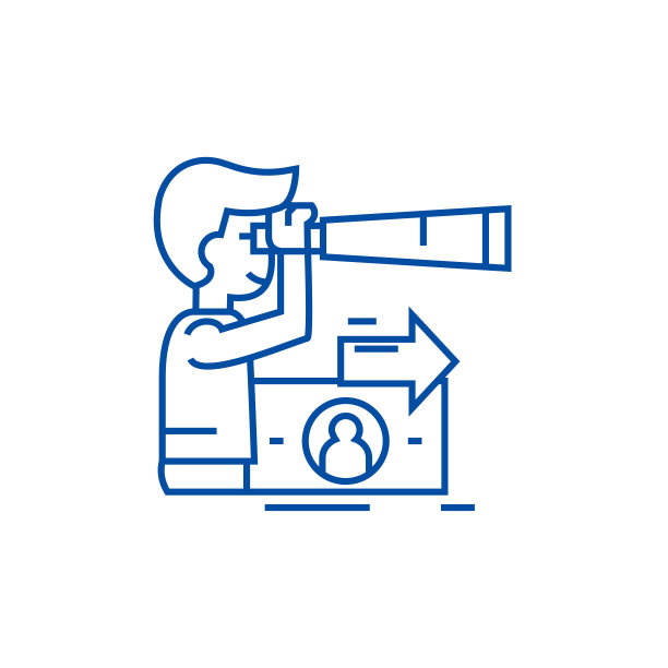 战略眼光，规划，男人线图标概念。战略愿景、规划、人平矢量符号、标志、轮廓插图。图片下载