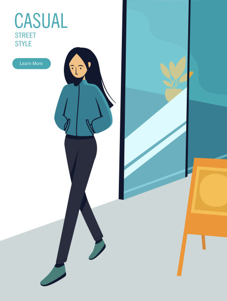 女孩行走在城镇，街道风格，概念登陆页面插图的网站或网页图片下载