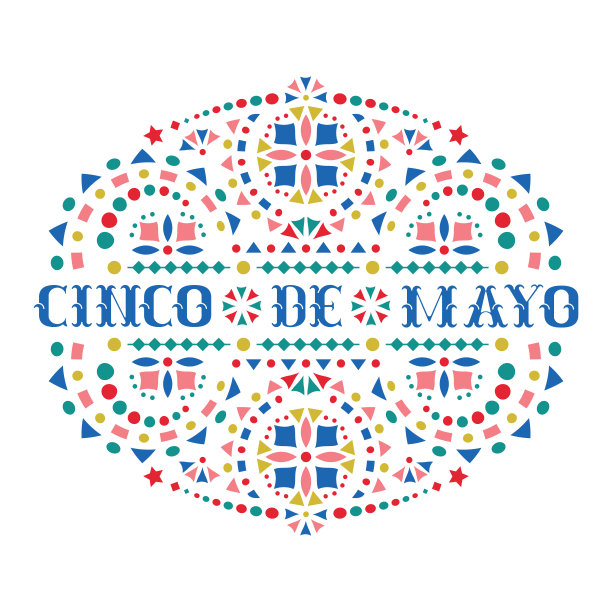 Cinco de mayo节日贺卡与彩色的文字和明亮的墨西哥刺绣图案。图片下载