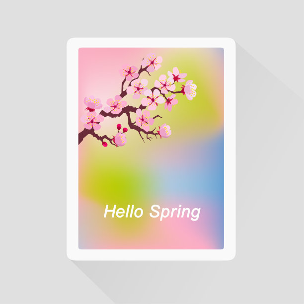 你好春天的贺卡与盛开的树枝图片下载