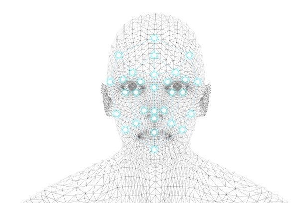机器学习系统技术、精确人脸识别生物特征技术和人工智能概念。人脸与点的三维渲染。图片下载