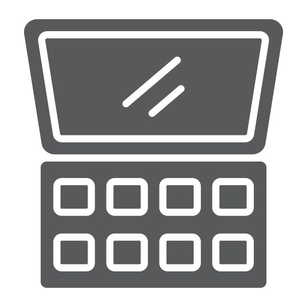 眼影调色板字形图标，化妆和化妆品，眼影工具包标志，矢量图形，白色背景上的固体图案。图片下载