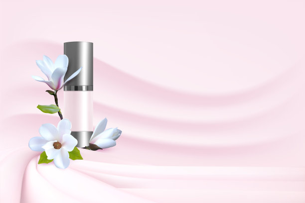 化妆品广告海报与木兰为目录，杂志。化妆品包装设计。香水广告海报。保湿爽肤水，面霜，凝胶，身体乳液。春天收集图片下载