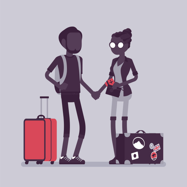 游客在旅行装备与行李箱图片下载