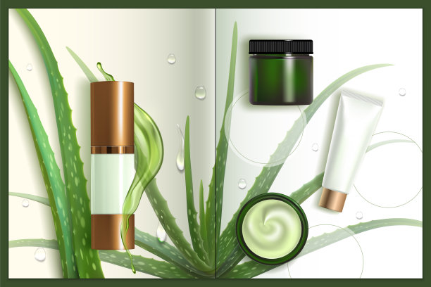 为杂志、杂志设计化妆品广告海报。化妆品包装设计。保湿霜，凝胶，身体乳液与芦荟提取物。图片下载