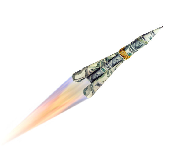 起飞概念的美元货币以火箭的形式上涨图片下载