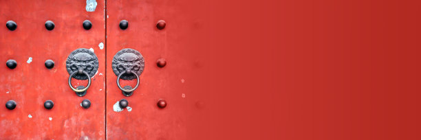 红色全景背景与复制空间和门白云寺在上海，中国图片下载