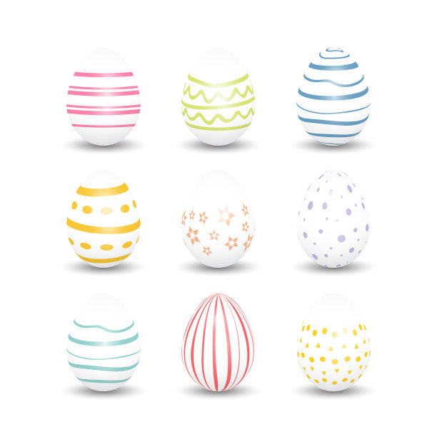 复活节彩蛋在白色背景与不同的颜色。矢量插图。图片下载