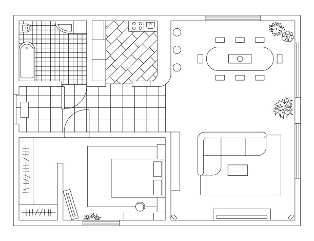 建筑计划与家具在俯视图。彩色书图片下载