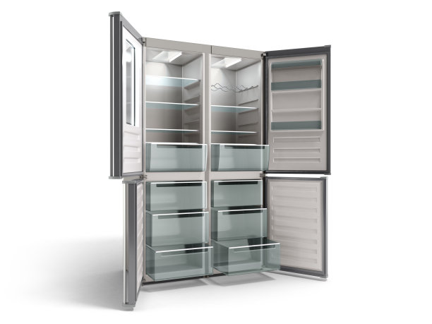 空开不锈钢现代冰箱3d插图上的白色背景图片下载