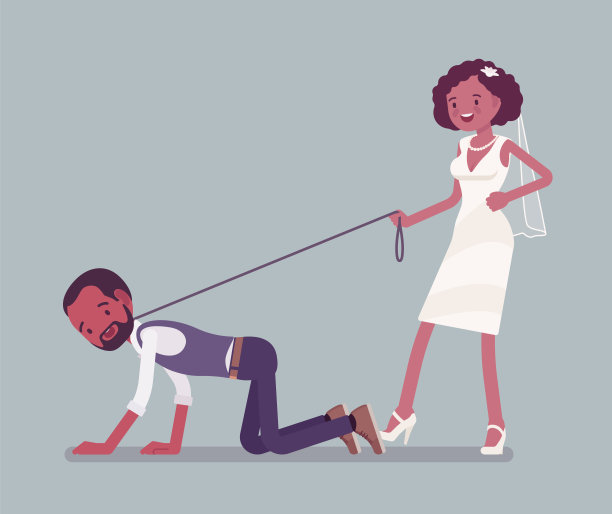 新娘用狗链牵着新郎图片下载