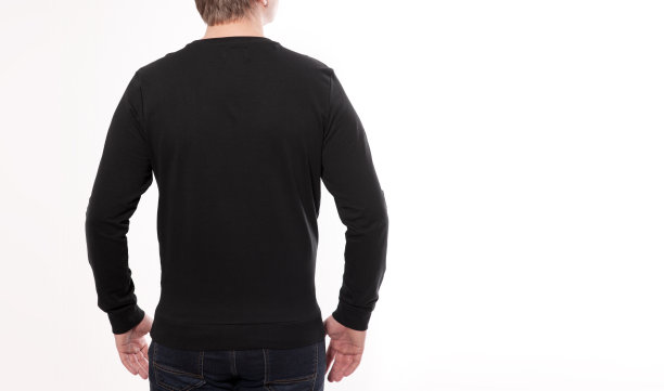 穿黑运动衫的男人，黑帽衫的后视镜。白色背景图片下载