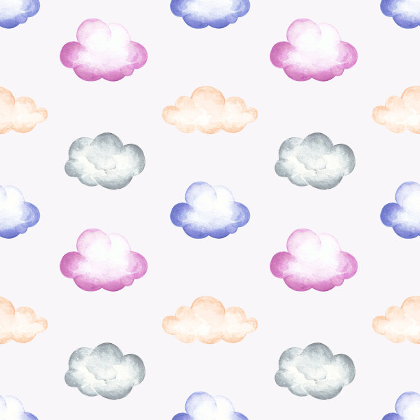 无缝水彩彩云图案。包装纸、贺卡、童装及纺织品的设计图片下载