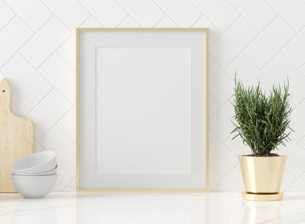 在厨房内部模拟海报框架特写，美式风格图片下载