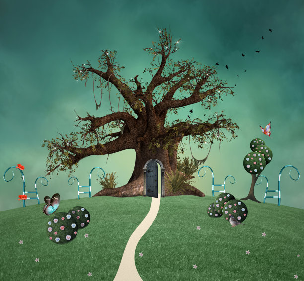 仙境花园和一棵超现实的树图片下载