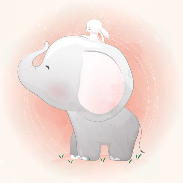 可爱的大象和兔子图片下载