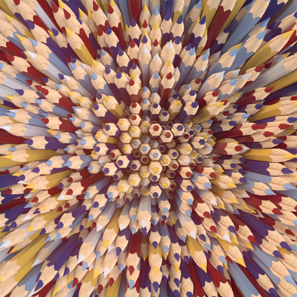 背景彩色铅笔的创意特写。背景模板设计。三维渲染图片下载