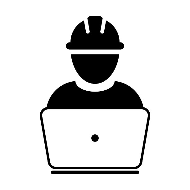 承包商图标矢量男性建筑服务工人个人资料头像与笔记本电脑和安全帽的象形文字图片下载