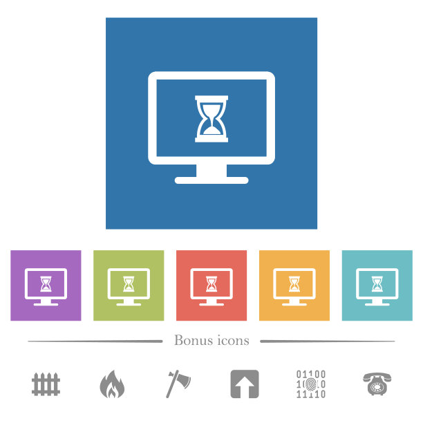忙碌的电脑平面白色图标在方形背景图片下载