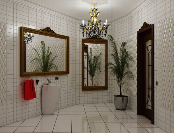 浴室，室内可视化，3D插图图片下载