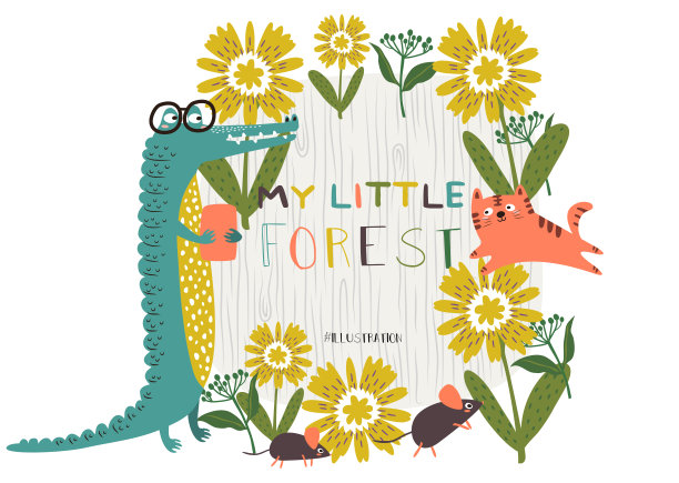 可爱的动物，鳄鱼和老虎快乐的花园图案。矢量插图。图片下载