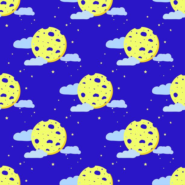 圆圆的月亮图案和蓝色的云图片下载