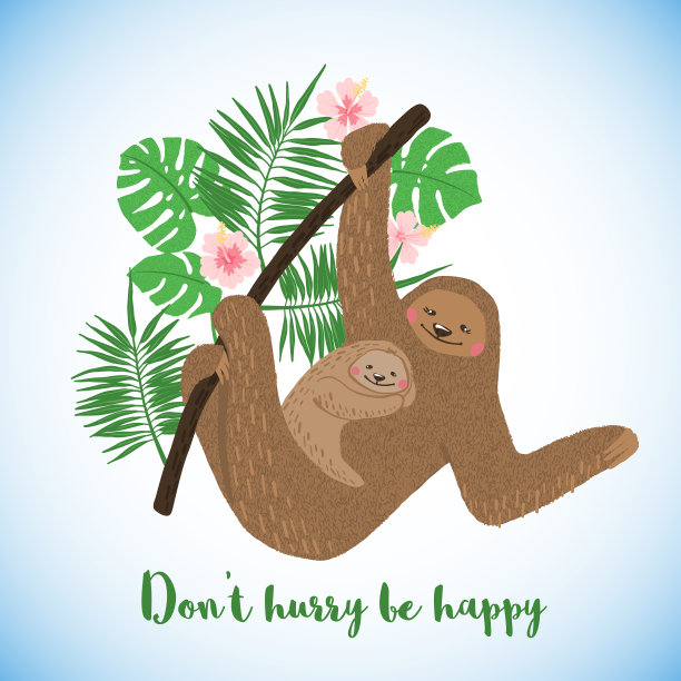 有可爱树懒的母亲节快乐卡片。图片下载