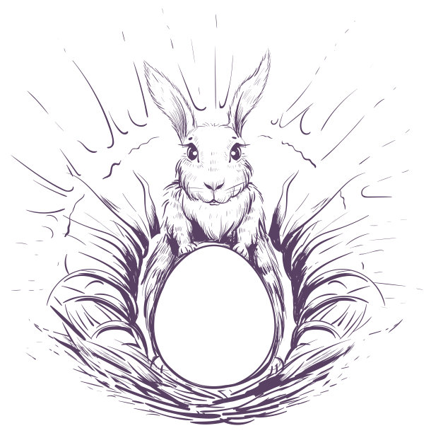 复活节兔子在草地上的窝里下蛋图片下载