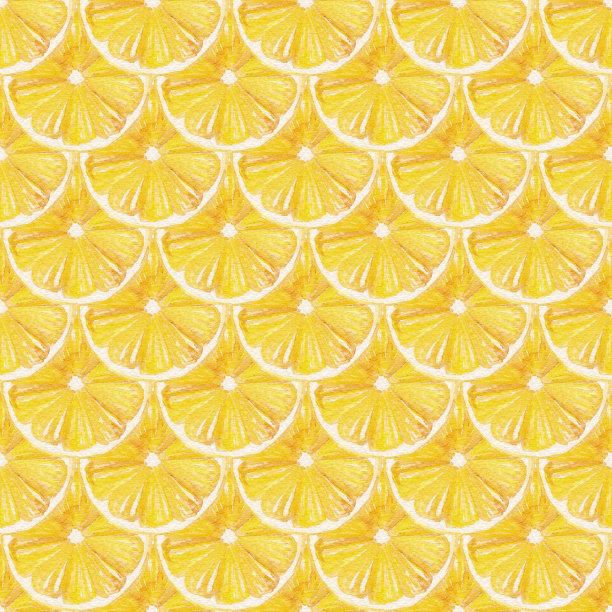 水彩手工无缝图案与黄色柠檬水果片。图片下载