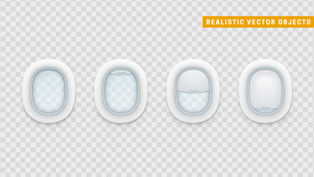 逼真的飞机舷窗。白窗飞机矢量插图。图片下载