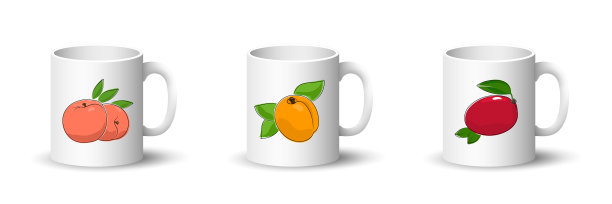 一套白色杯子与水果图片下载