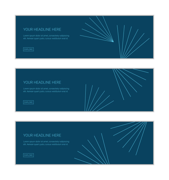 网页横幅设计模板集由抽象背景组成，用线条在轻抽象。现代，装饰向量艺术在蓝色。图片下载