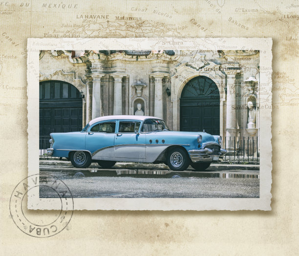古巴旧哈瓦那的敞篷车古董照片图片下载