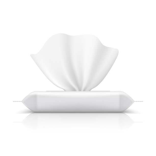 湿抹布流包。婴儿纸巾逼真包装空白化妆品餐巾塑料包装。流包向量模板图片下载