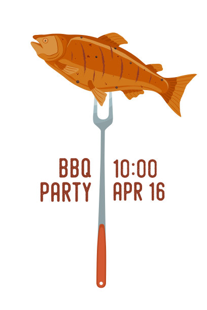 矢量烧烤派对-叉上的鲑鱼图片下载