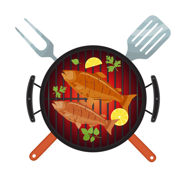矢量烧烤派对-鲑鱼鱼烧烤图片下载
