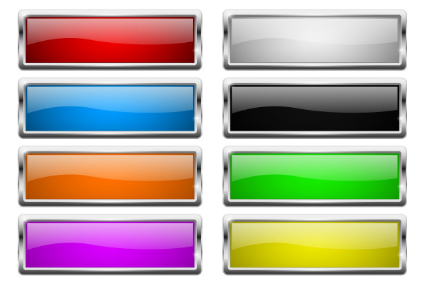 平方按钮。玻璃彩色图标与铬框架图片下载