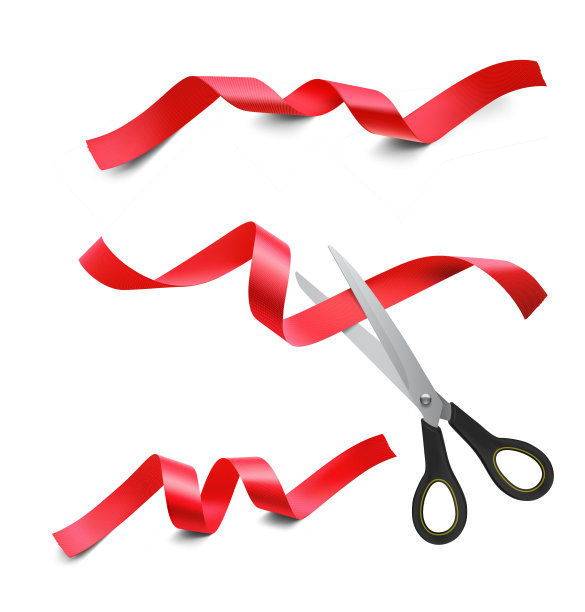 白色背景上的红丝带和剪刀。图片下载