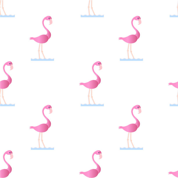 火烈鸟无缝的背景。漫画中白色背景上的粉色小鸟。设计元素图片下载