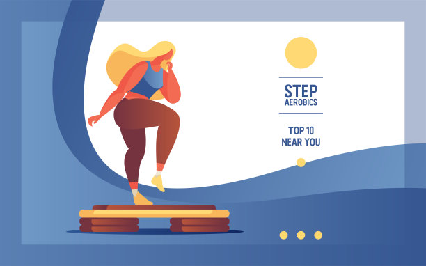 矢量旗帜与平坦的女人性格做踏步健美操。图片下载