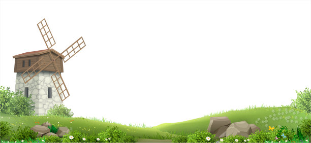 宽阔的背景与磨坊和山丘图片下载