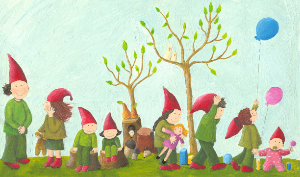 八个顽皮的小矮人的插图图片下载