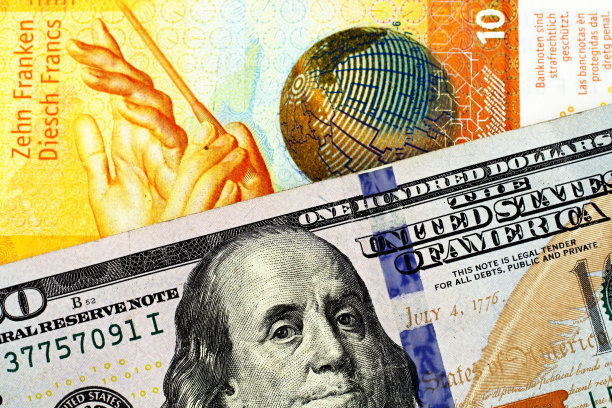 一张瑞士法郎和一张一百美元的钞票图片下载