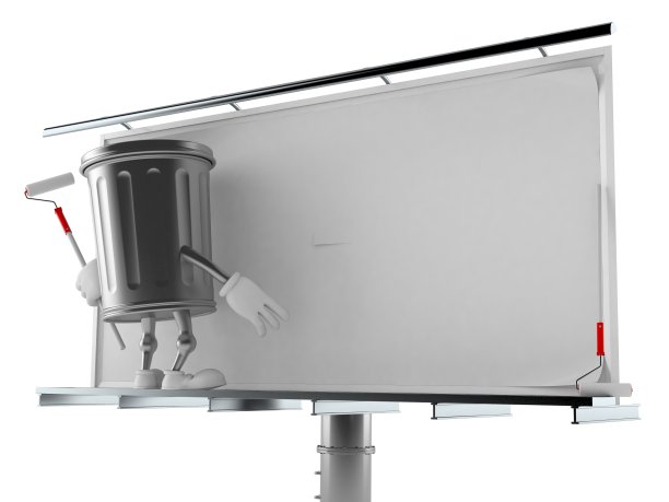 垃圾桶字符与空白广告牌图片下载